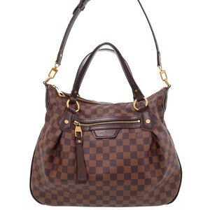 Louis Vuitton Damier Ebene Evora Leather Shoulder Bag Brown